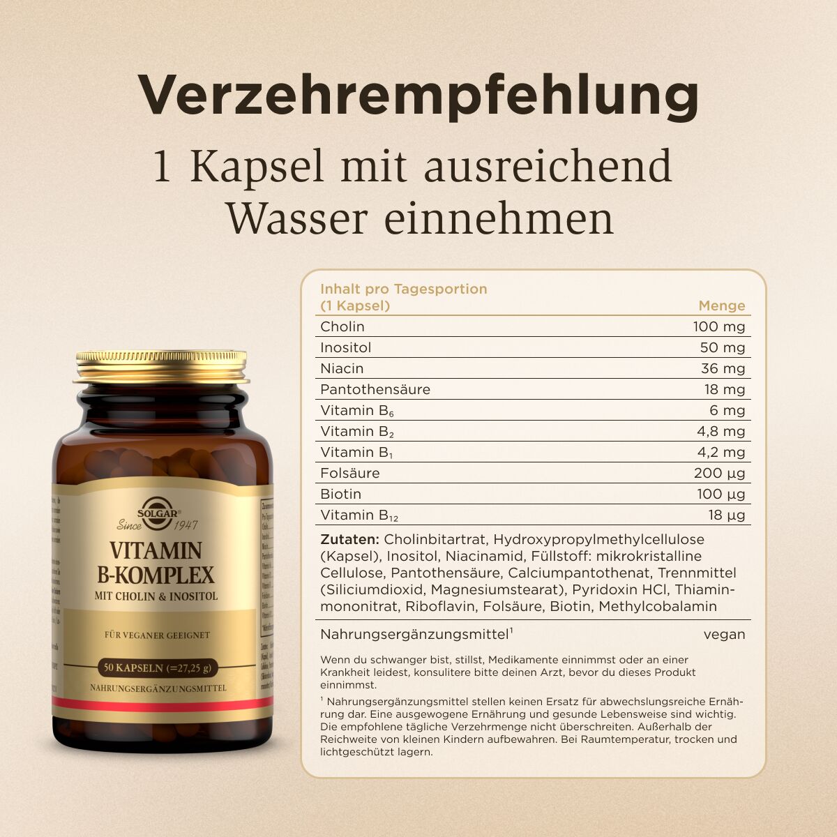 Solgar Vitamin B Complex Inhaltsstoffe Tabelle
