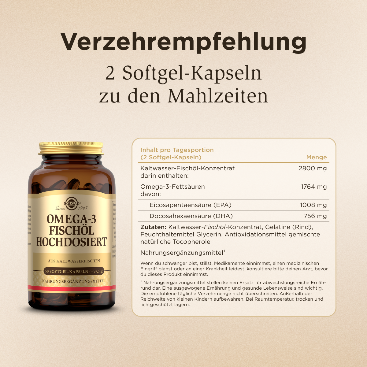 Solgar Omega-3-Fischöl hochdosiert Inhaltsstoffe Tabelle