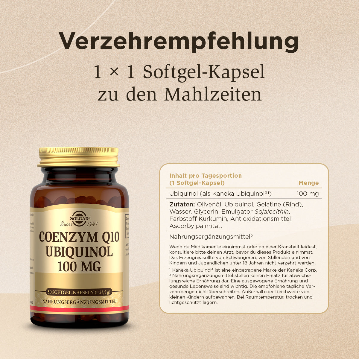 Verzehrsempfehlung Solgar Coenzym Q10 Ubiquinol