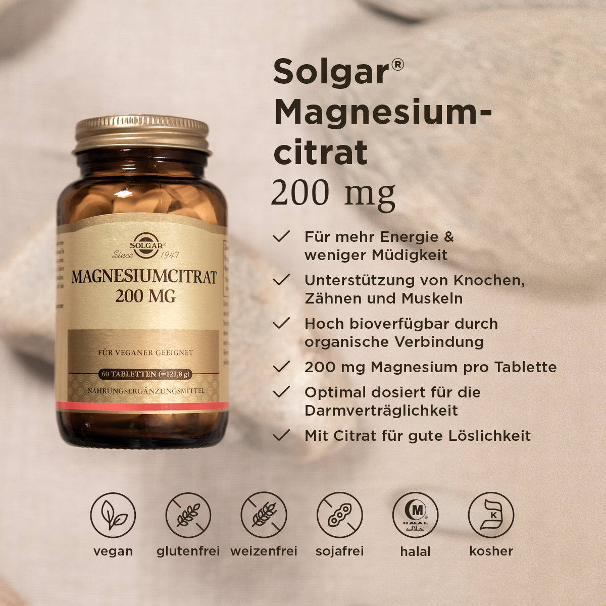 Grafik der Benefits der Solgar Magnesiumtabletten