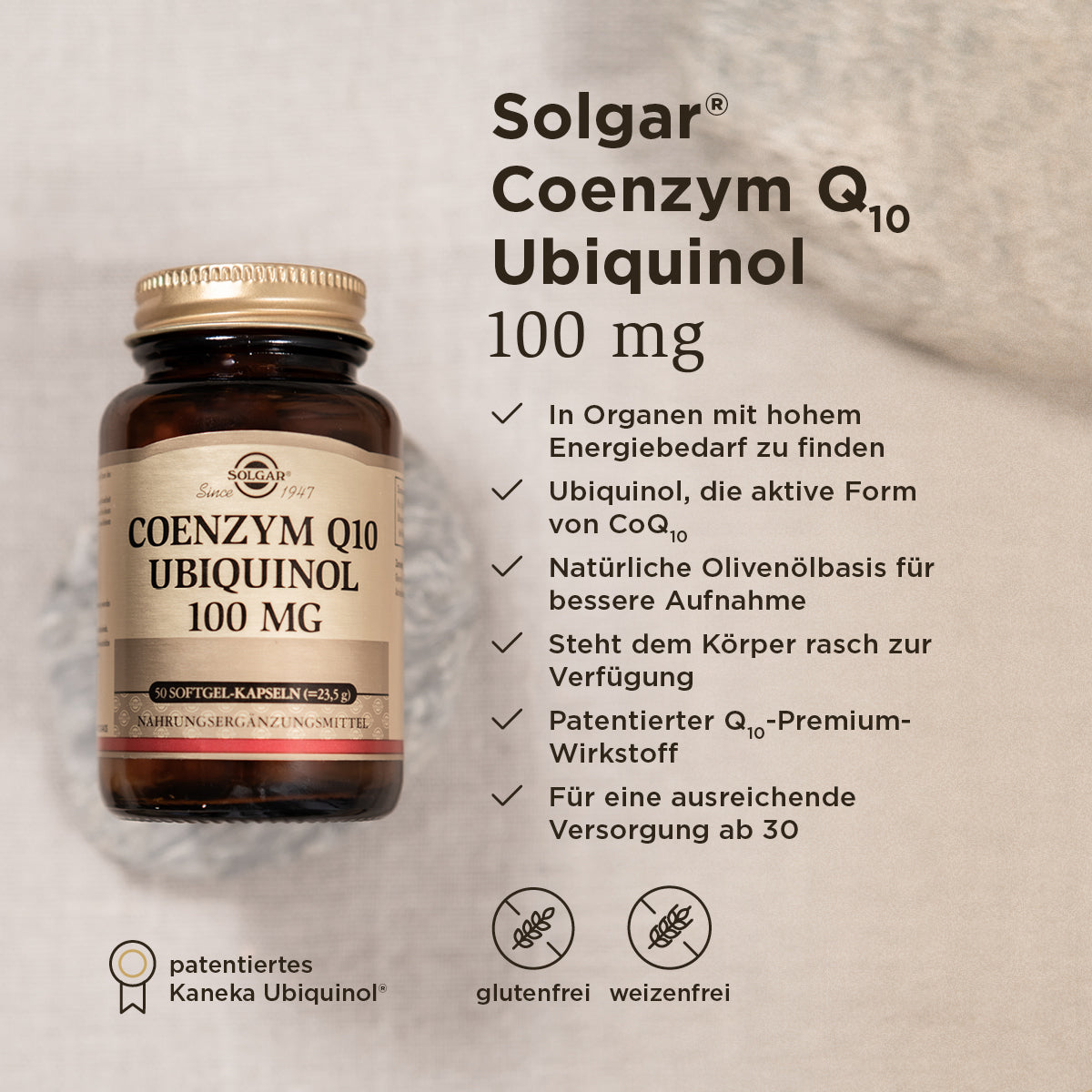 Grafik der Benefits des Solgar coenzym q10 ubiquinol Produkts