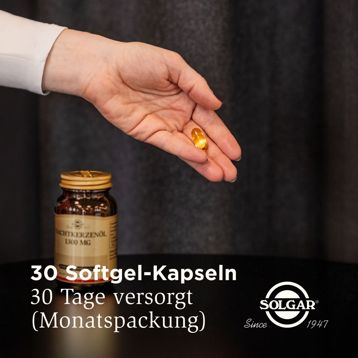 Solgar Nachtkerzenöl Kapsel und Packungsgröße