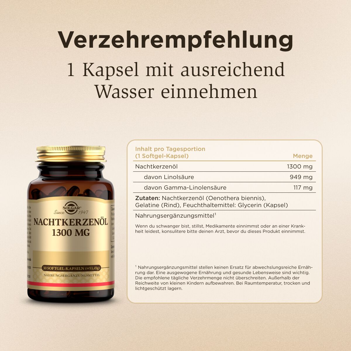 Solgar Nachtkerzenöl Inhaltsstoffe als Tabelle