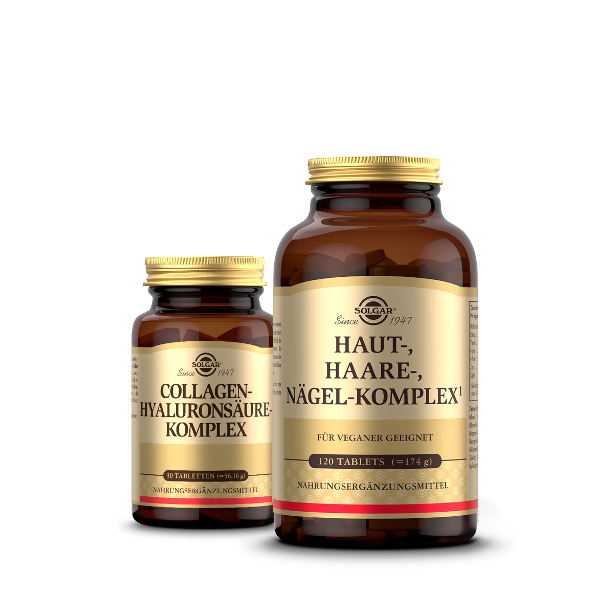 Solgar Beauty Bundle bestehend aus dem Collagen-Hyaluronsäure-Komplex (30 Tabletten) und dem Haut-Haare-Nägel-komplex (120 Tabletten)