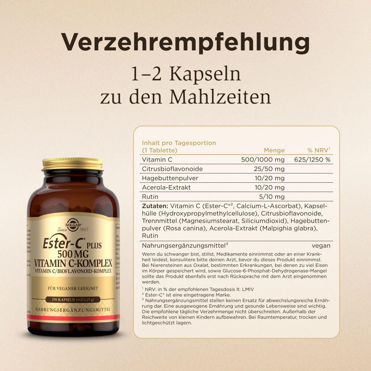 Verzehrempfehlung von 1-2 Kapseln zu den Mahlzeiten