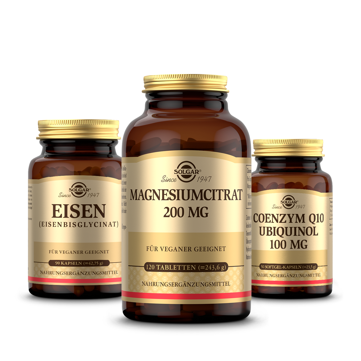 Solgar Energy Bundle bestehend aus dem Eisen (90 Kapseln), Magnesiumcitrat (120 Tabletten) und dem Coenzym Q10 Ubiquinol (50 Softgel-Kapseln)