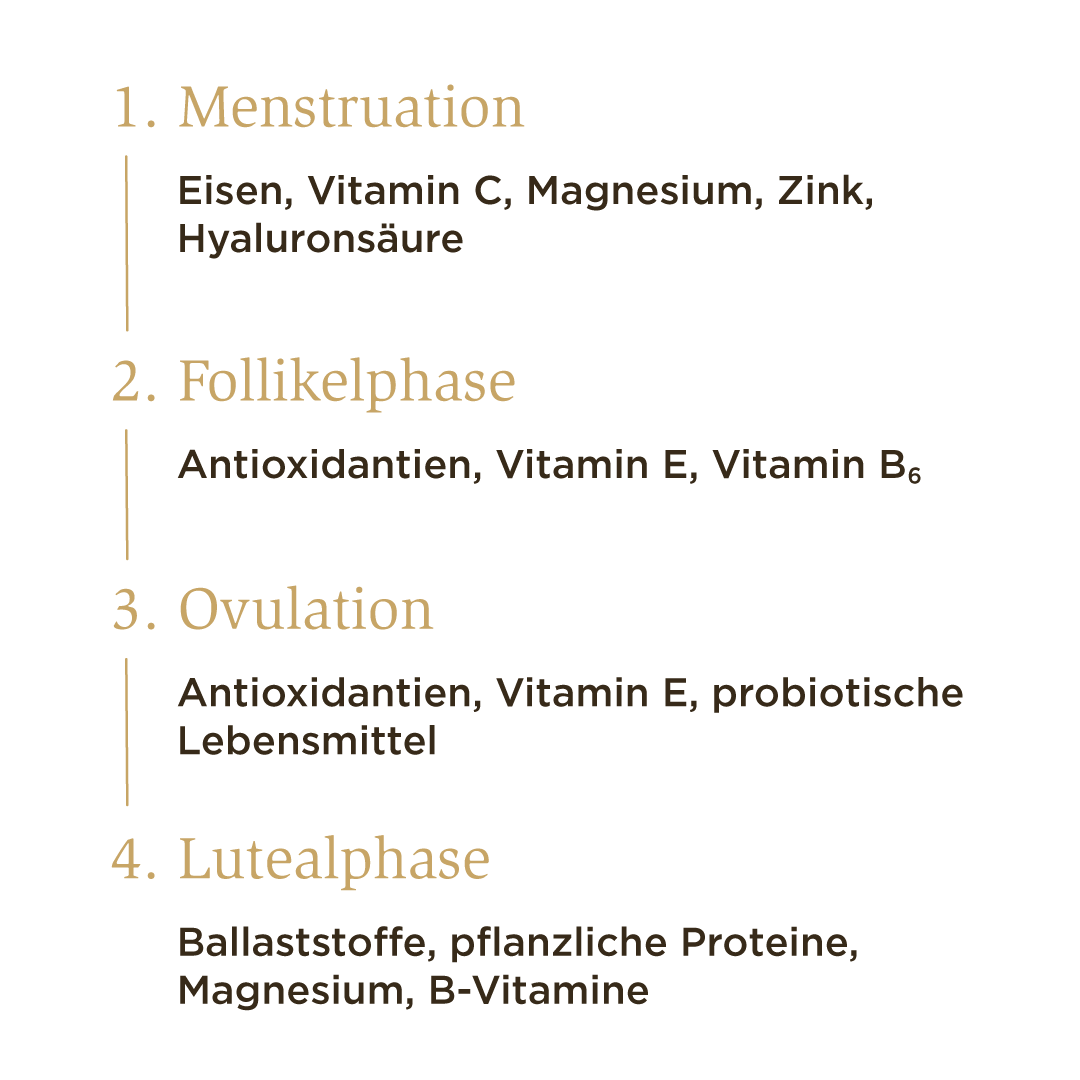 Grafik zum weiblichen Zyklus und den passenden Mikronährstoffen