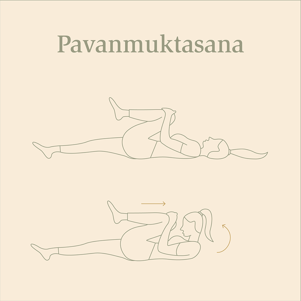 Pavanmuktasana Yoga Pose zur Linderung von einem Blähbauch